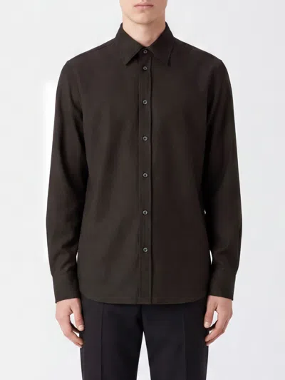 Jil Sander Slim Fit Virgin Wool And Mohair Shirt With French Collar In Brown