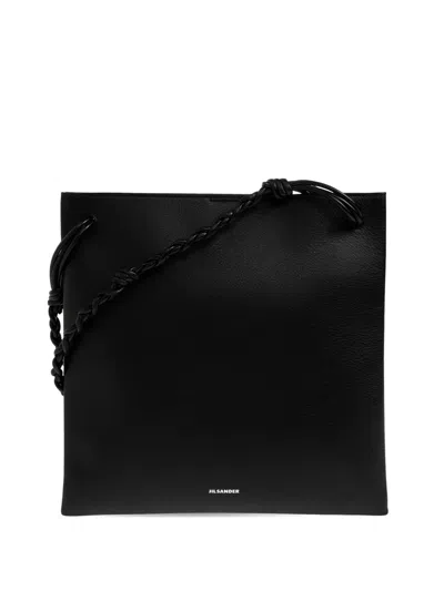 Jil Sander Slim Tangle Leather Messenger Bag In Black