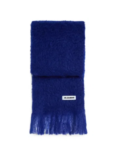 Jil Sander Slim Wool Blend Scarf In Blue