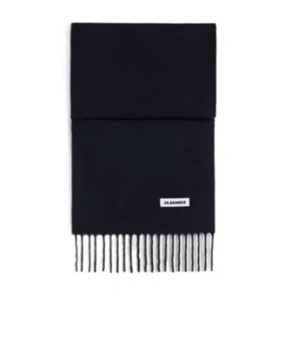 Jil Sander Slim Wool Scarf In Blue