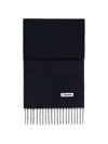 Jil Sander Rectangular Dark Scarf With Fringed Edges In Blue