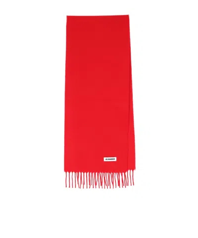 JIL SANDER JIL SANDER FRINGED LOGO SCARF