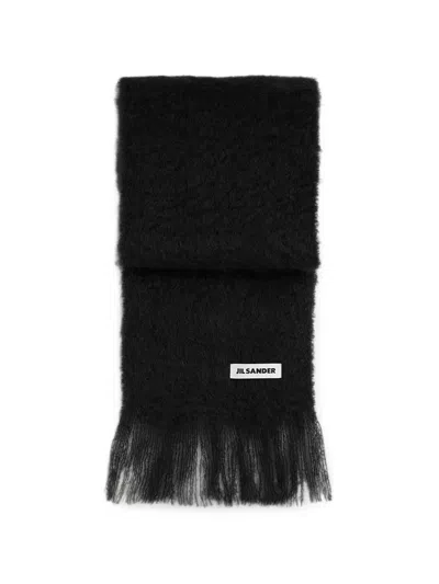 Jil Sander Slim Wool-blend Scarf In Black