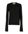 Jil Sander Cotton Blend Crew-neck Sweater With Flared Sleeves In Black