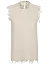 Jil Sander Sleeveless Knit Top With Frayed Edges And Keyhole Back In Coconut