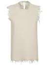 Jil Sander Sleeveless Knit Top With Frayed Edges And Keyhole Back In White