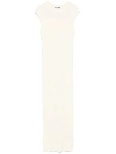 Jil Sander Sm Natural Long Ribbed Dress In White