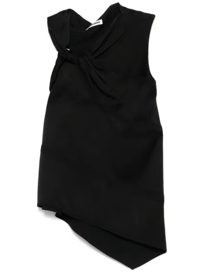 JIL SANDER JIL SANDER SM TOP BLACK ASYMMETRIC GLOSS WITH BOW
