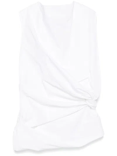 Jil Sander Sm White Top With Knot At The Waist