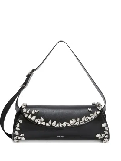Jil Sander Small Cannolo Crystal Shoulder Bag In Black
