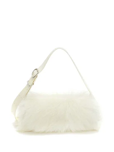 Jil Sander Small Cannolo Goat-hair Shoulder Bag In White