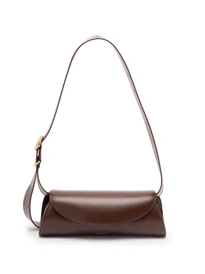 Jil Sander Small Cannolo Iconic Line Shoulder Bag In Brown
