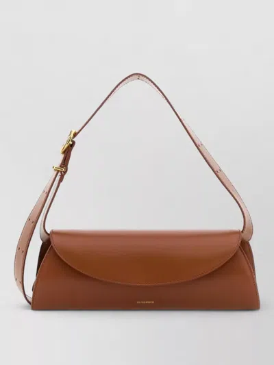 Jil Sander Small Cannolo Leather Shoulder Bag Adjustable In Brown