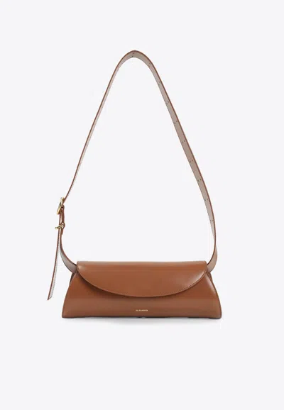 Jil Sander Small Cannolo Leather Shoulder Bag In Brown