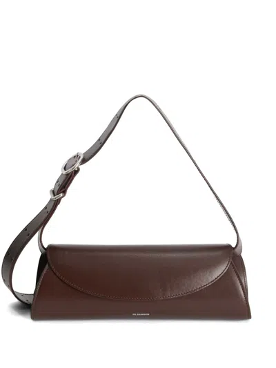 Jil Sander Small Cannolo Leather Shoulder Bag In Brown