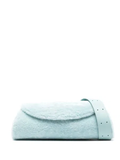 Jil Sander Small Cannolo Shearling Shoulder Bag In Blue