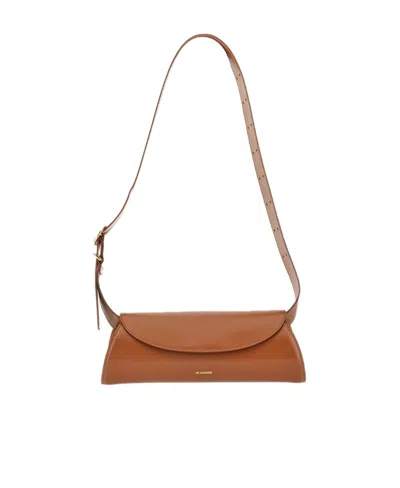 Jil Sander Small Cannolo Shoulder Bag In Brown