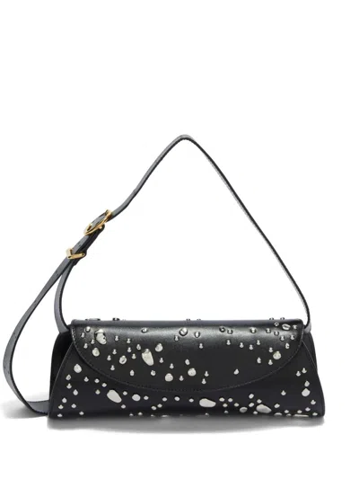 Jil Sander Small Cannolo Studded Shoulder Bag In 黑色