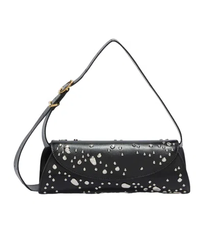 Jil Sander Small Cannolo Studded Shoulder Bag In Black