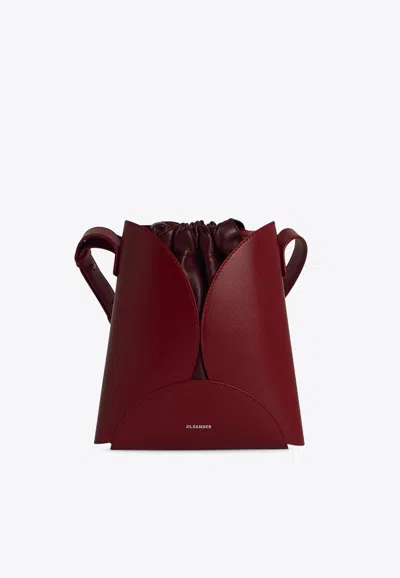 Jil Sander Small Curve Leather Crossbody Bag In Burgundy