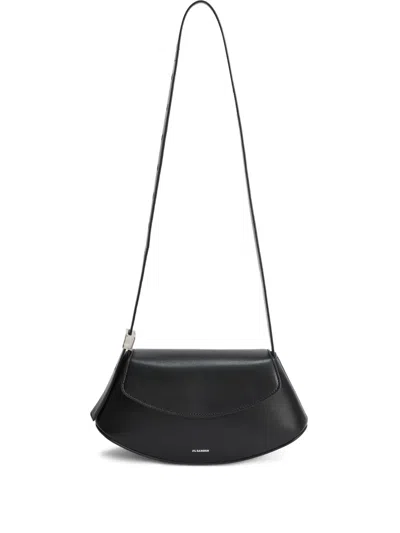 Jil Sander Small Eldorado Leather Shoulder Bag In Black