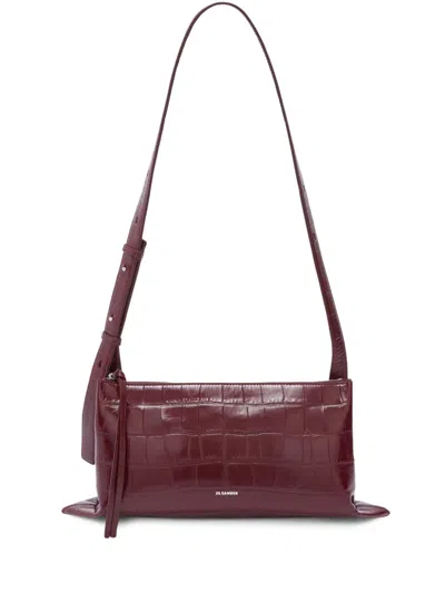 Jil Sander Small Empire Crocodile-effect Shoulder Bag In Red