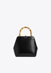 Jil Sander Goji Bamboo Small Leather Top Handle Bag In Black