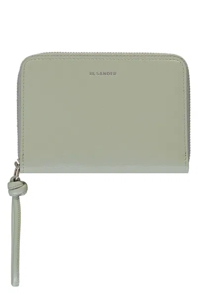 Jil Sander Small Leather Flap-over Wallet In Heather Grey