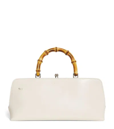 Jil Sander Small Leather Goji Bamboo Top-handle Bag In White