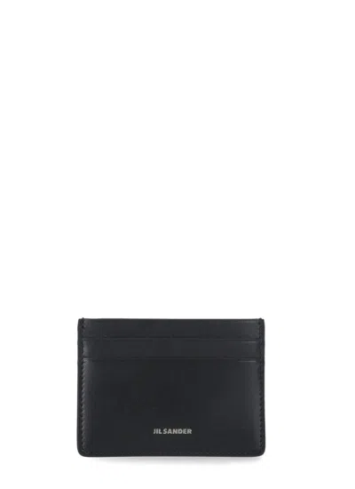 Jil Sander Logo Detail Leather Card Holder In Black