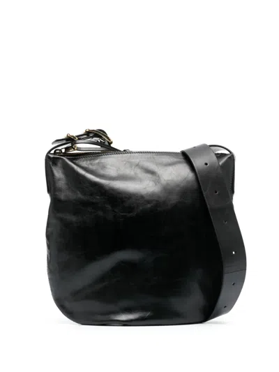 Jil Sander Crinkled Leather Shoulder Bag In Black