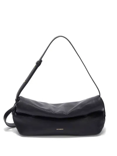 Jil Sander Rollup Small Leather Shoulder Bag In Black