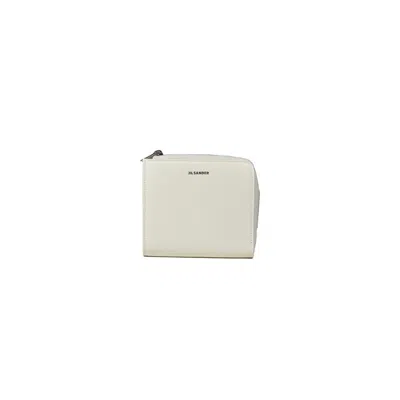 Jil Sander Small White Leather Zip-up Wallet In Neutral