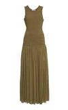 Jil Sander Smocked Drop-waist Georgette Maxi Dress In Green