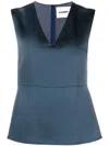 Jil Sander Smooth Blue Fabric Fitted Deep V-neck Tank Top In Blue