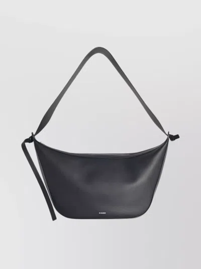 Jil Sander Smooth Finish Leather Shoulder Bag Design In Black