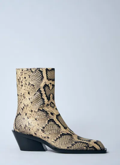 Jil Sander Snakeskin Embossed Leather Boots In Beige