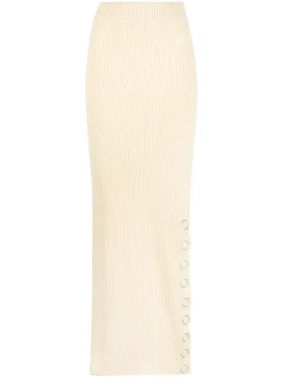 Jil Sander Snap-button Rib-knit Maxi Skirt In Neutrals