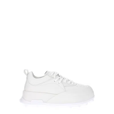 Jil Sander Tonal Leather Sneakers In White