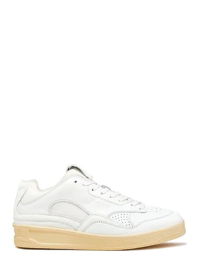 Jil Sander White Leather And Fabric Sneakers In Neutral