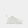Jil Sander Orb White Low Top Sneakers With Cleated Sole In Leather In White