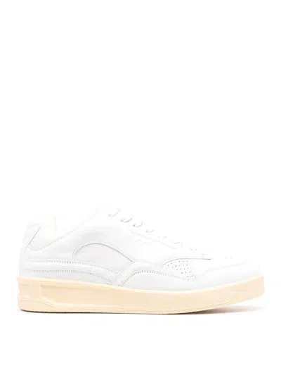 Jil Sander White Leather And Fabric Sneakers In Neutral