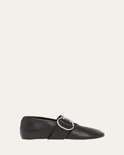 Jil Sander Soft Leather Mary Jane Ballerina Flats In Black