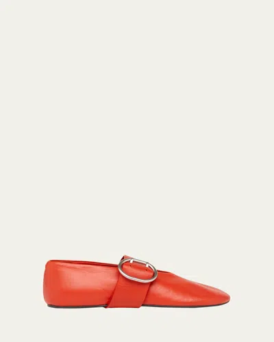Jil Sander Soft Leather Mary Jane Ballerina Flats In Red