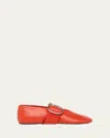 Jil Sander Soft Leather Mary Jane Ballerina Flats In Rouge