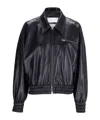 Jil Sander Leather Bomber Jacket Collared Pockets Elasticated Hem In Black
