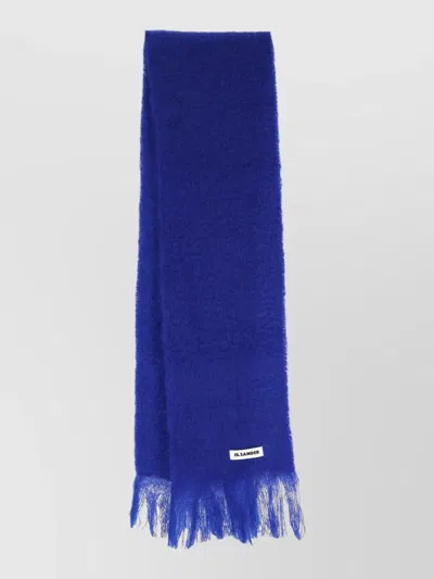 Jil Sander Soft Scarf Fringed Edges Refined Design In Blue