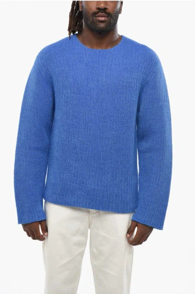 Jil Sander Solid Color Wool Blend Crew-neck Sweater In Blue