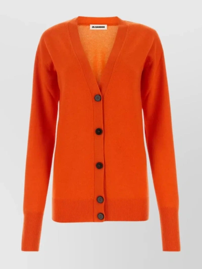 Jil Sander Sophisticated V-neck Wool Cardigan In Orange
