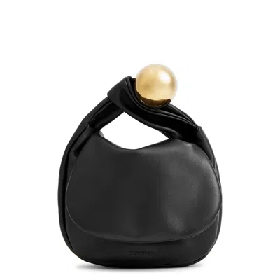 Jil Sander Sphere Small Cream Leather Clutch In Black